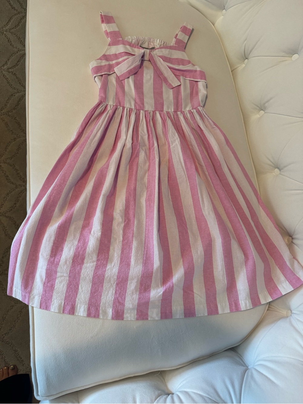 Pink and White Striped Sundress with Front Bow Size 12 GIRLS